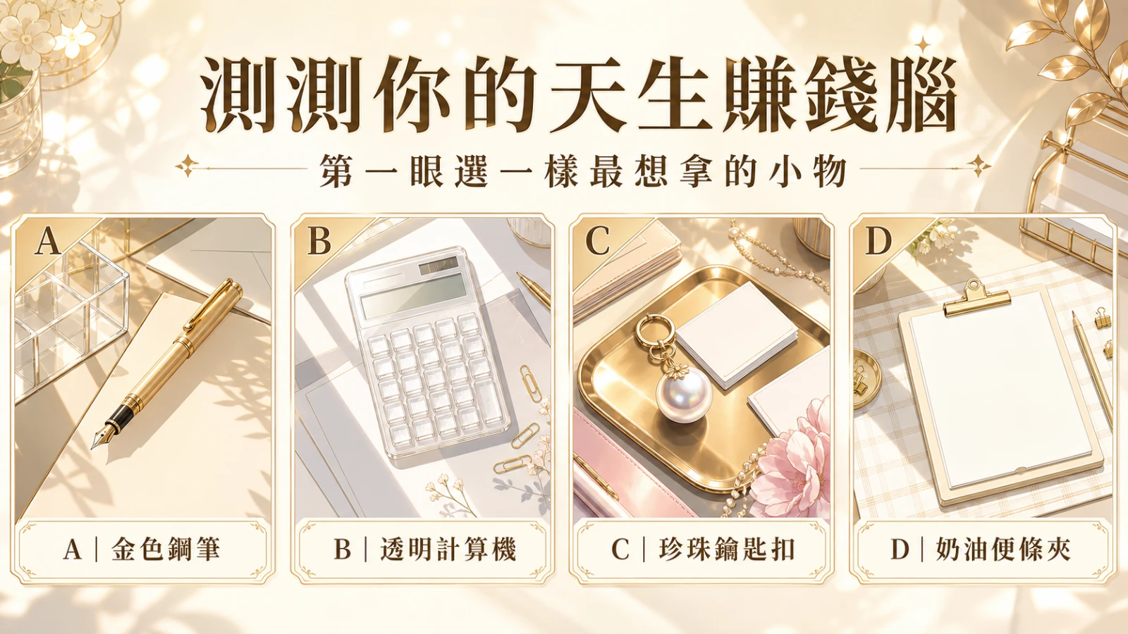 選一樣金色辦公桌小物，測你最適合靠什麼賺到錢