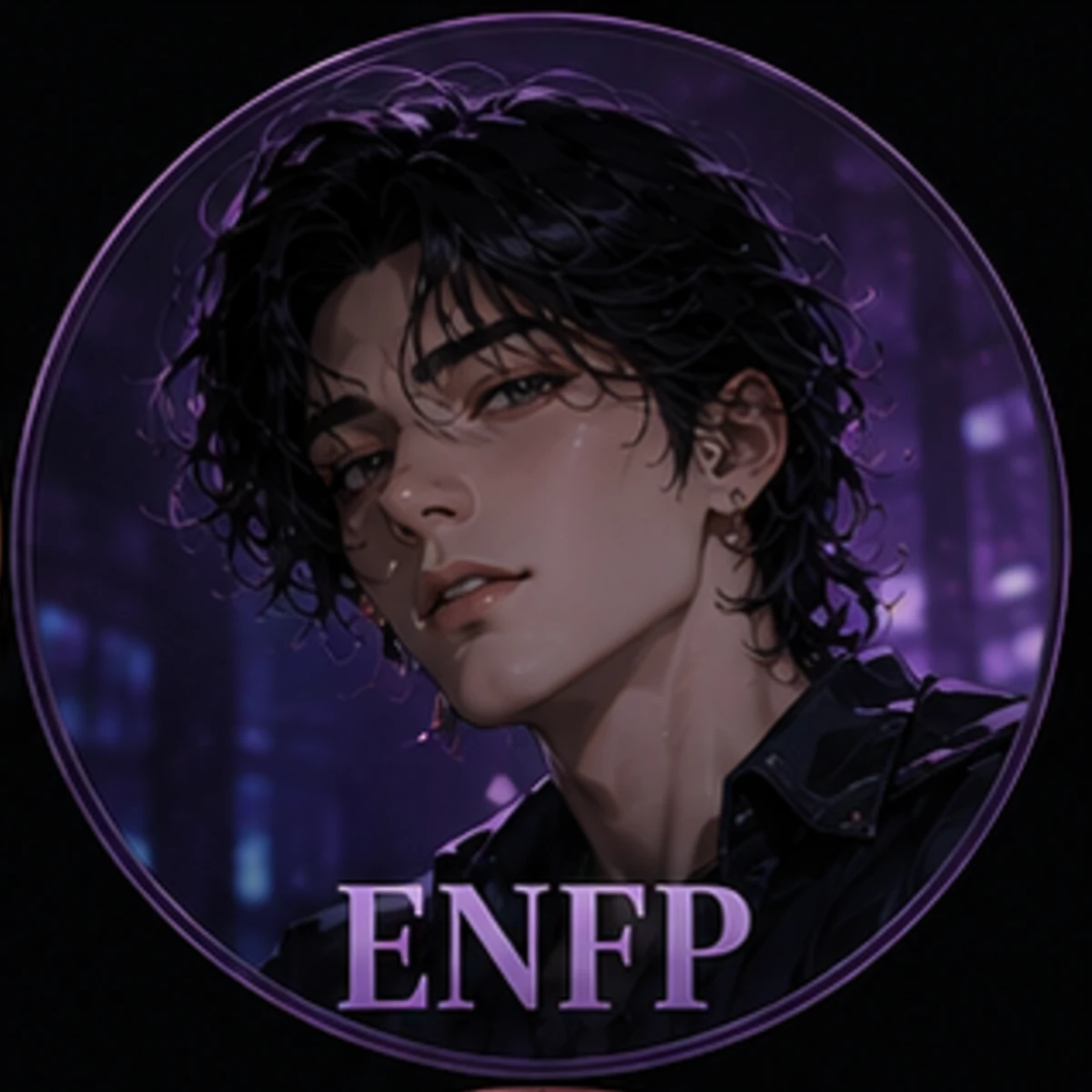 夜晚沙發上，ENFP型人邊滑手機邊微笑，氣氛曖昧又帶點自我催眠感。