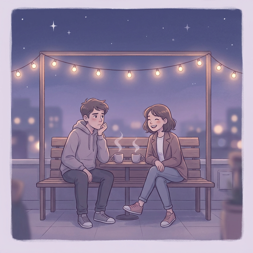 INFJ和ENFP在天台深夜聊天，彼此敞開心房，氛圍溫暖又療癒