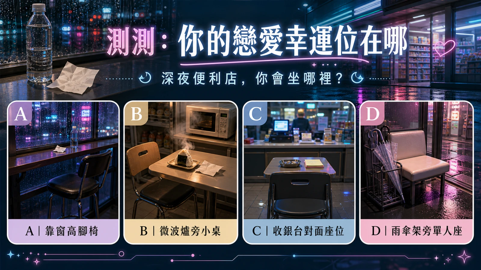 你會坐在便利店哪個位置？測你下一段感情的幸運入口