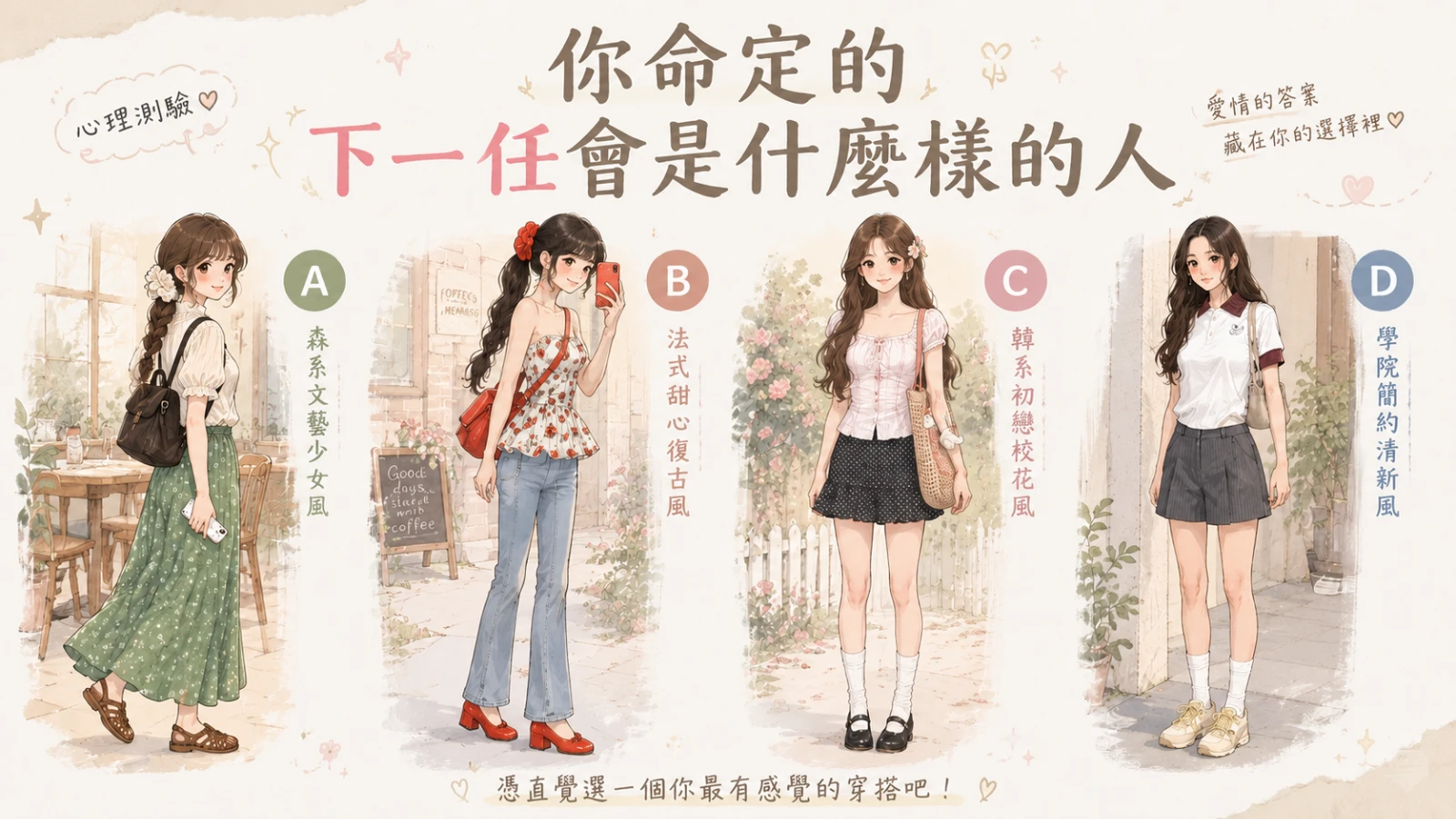 測測你命中註定的下一任會是什麼樣的人,選一套穿搭看你的戀人畫像