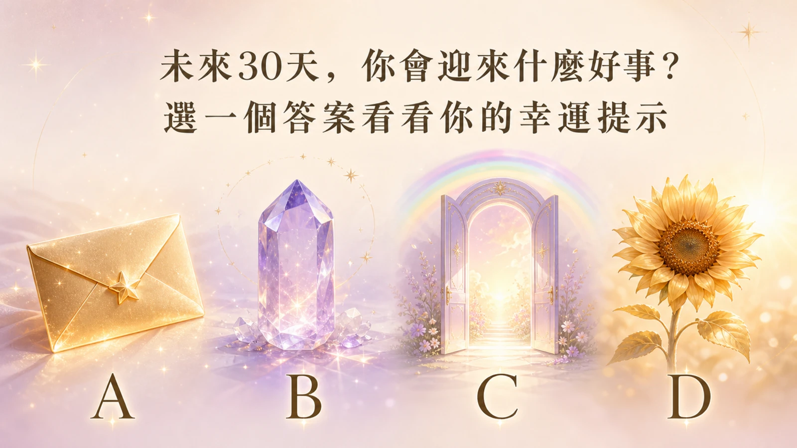 未來30天，你會迎來什麼好事？選一個答案看看你的幸運提示