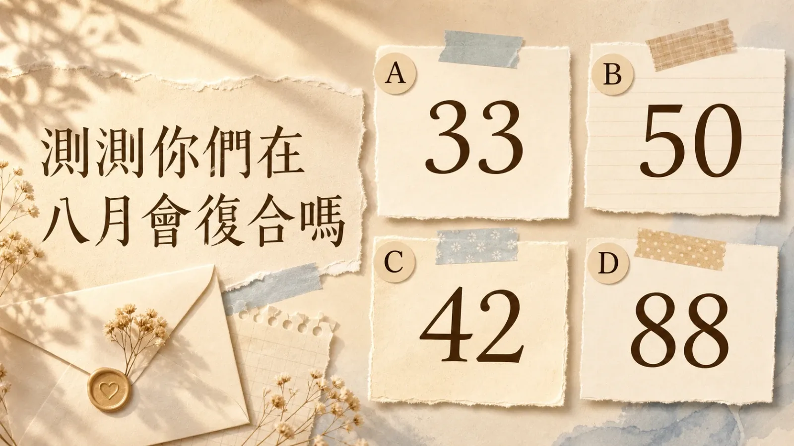 測測你們在八月會復合嗎?四個數字看前任復合可能性與感情走向