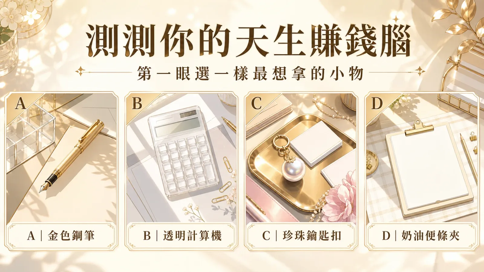 選一樣金色辦公桌小物,測你最適合靠什麼賺到錢