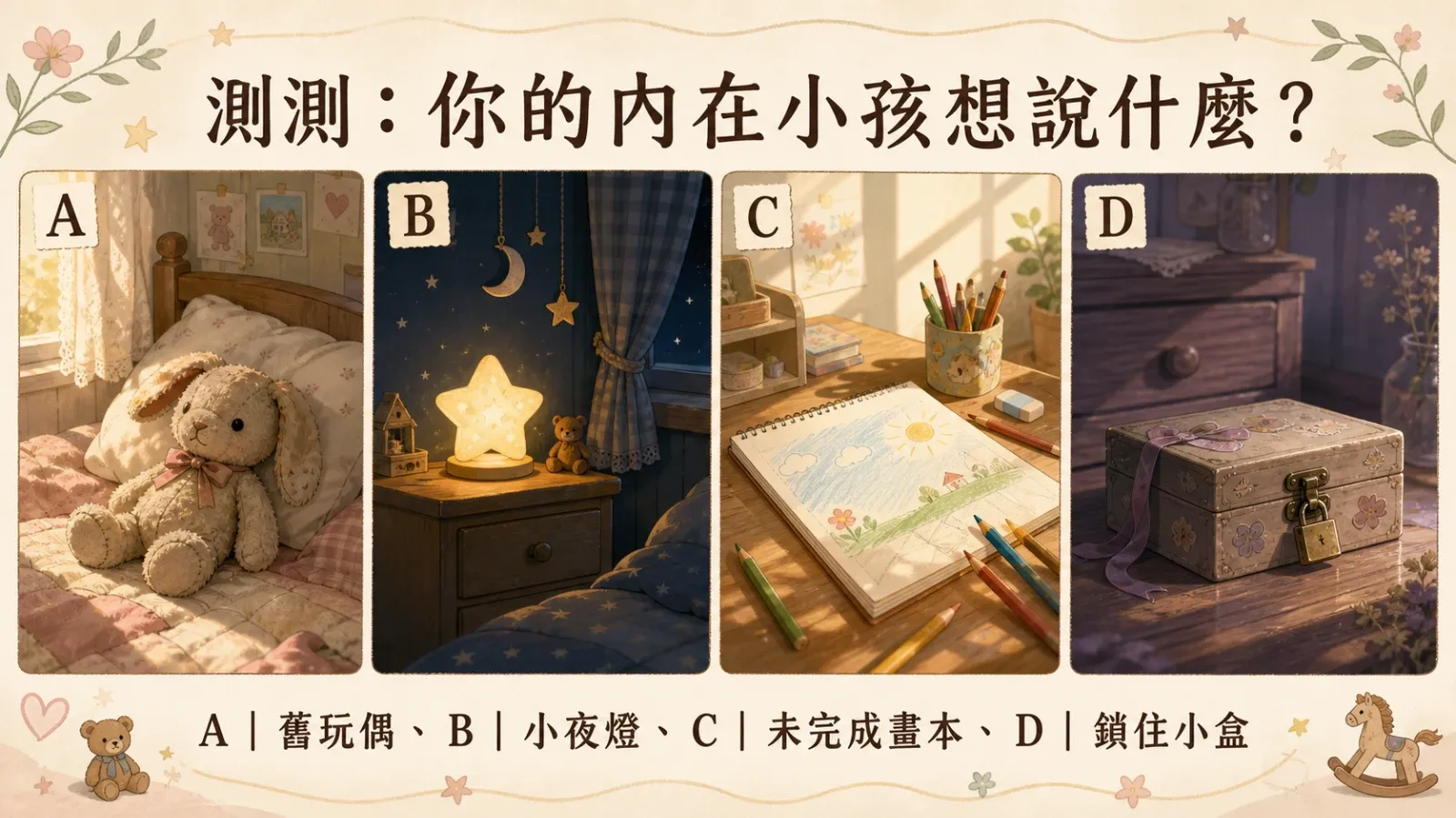 測測你的內在小孩想說什麼？回到童年房間的心理測驗，探索此刻情緒需求與自我照顧