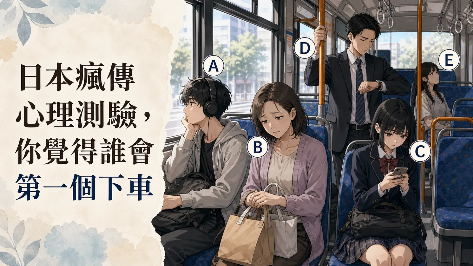 日本瘋傳心理測驗：你覺得誰會第一個下車？