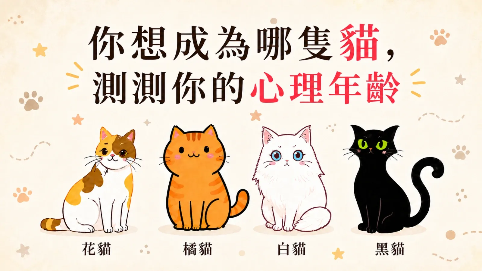 你想成為哪隻貓，測測你的心理年齡