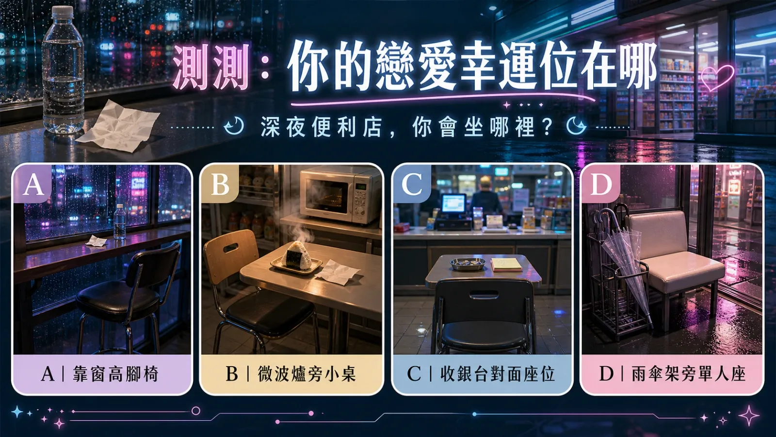 你會坐在便利店哪個位置？測你下一段感情的幸運入口