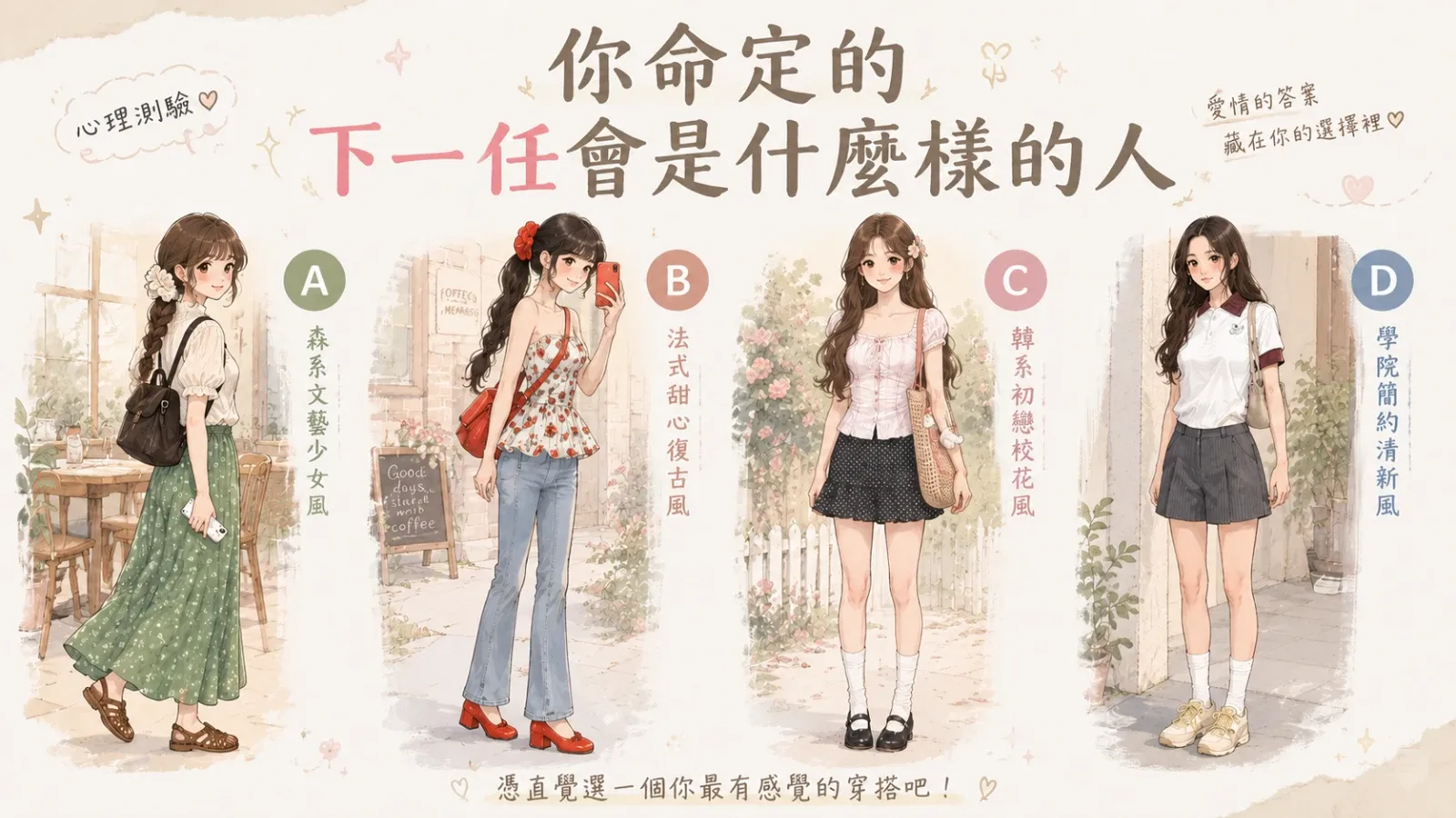 測測你命中註定的下一任會是什麼樣的人，選一套穿搭看你的戀人畫像