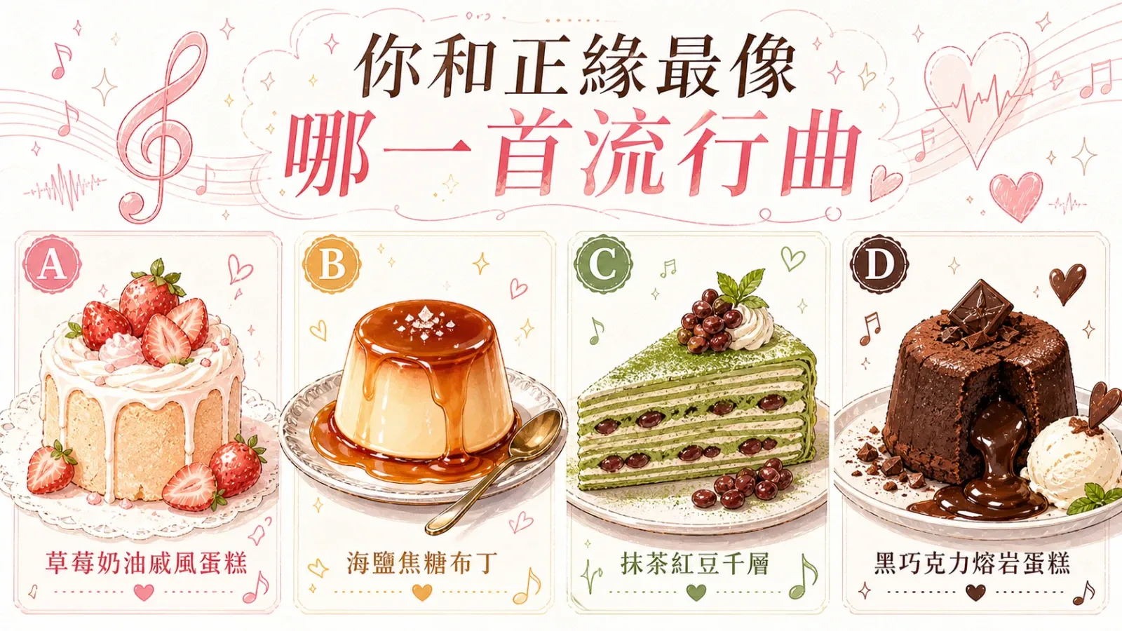 你和正緣最像哪一首流行曲？用直覺選甜點，測出屬於你的戀愛旋律