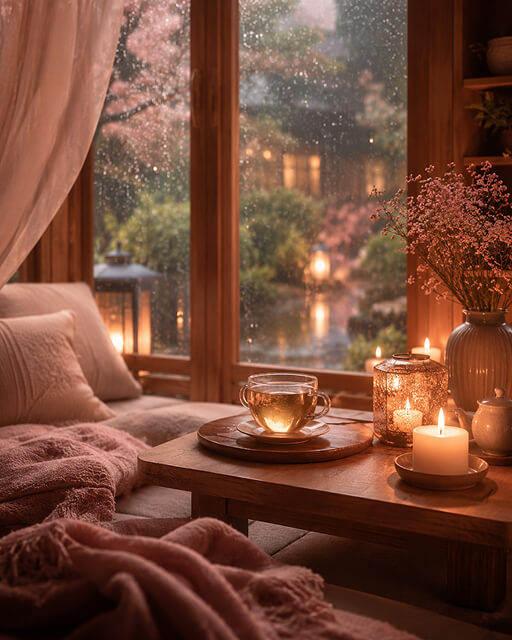 夜窗靜雨